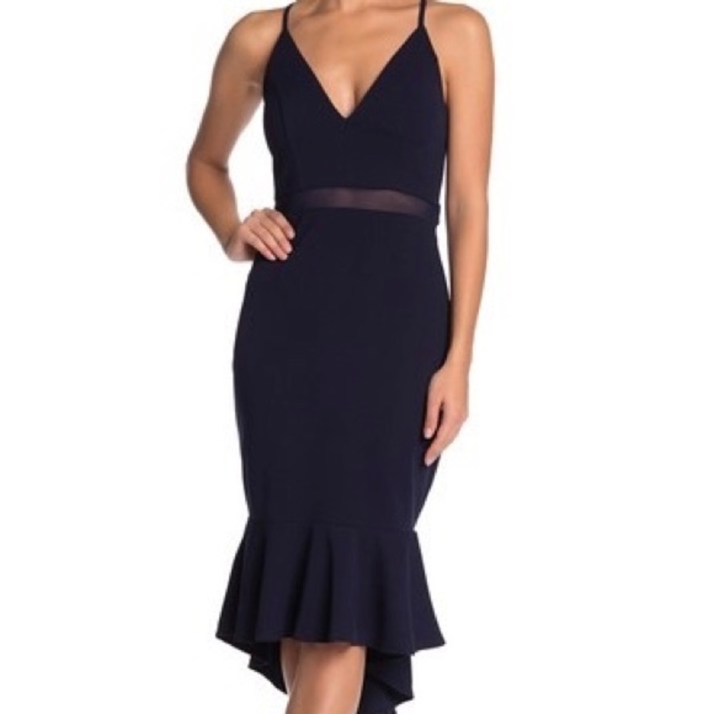 Navy dress with illusion mesh